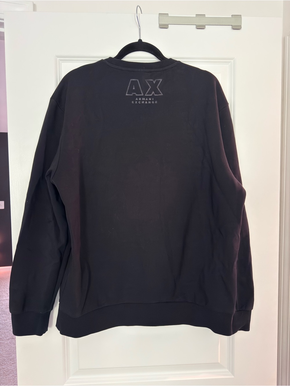 Armani Exchange Men's Black Crewneck with Raised Logo - Picture 2 of 3